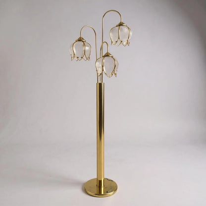 Vintage Hollywood Regency Brass Lotus Flower Floor Lamp