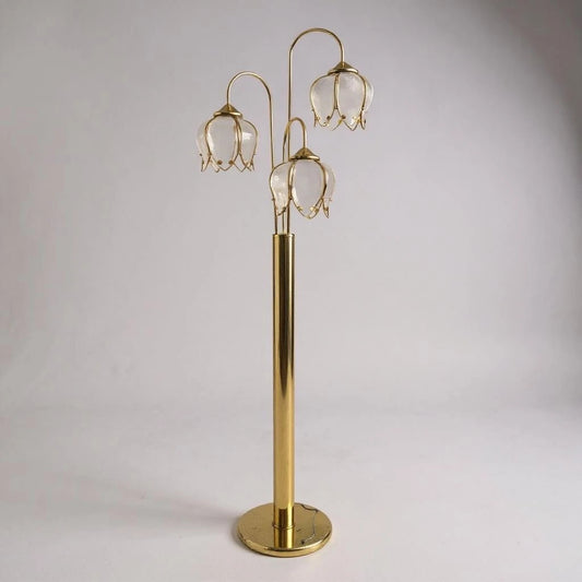 Vintage Hollywood Regency Brass Lotus Flower Floor Lamp