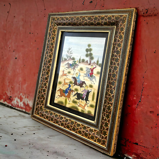 Vintage 1950s Persian Khatam Mosaic Watercolour Painting