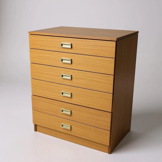 Mid Century Modern Teak Formica Tallboy Chest of Drawers
