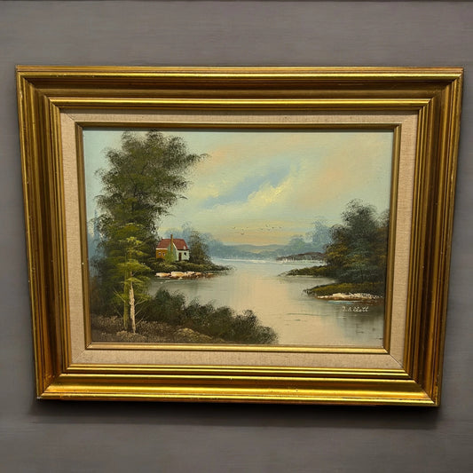 Vintage 1970s Lake Landscape Oil Painting