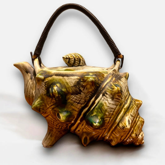 Vintage 1960's Japanese Majolica Conch Shell Novelty Teapot