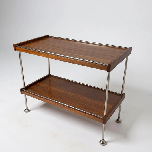 Mid Century Modern Teak and Chrome Drinks Cart Serving Trolley