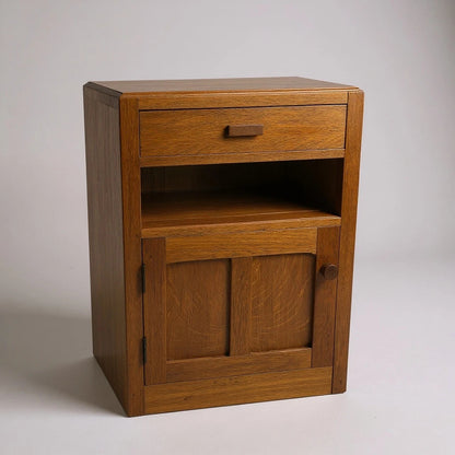 Vintage Oak Bedside Cupboard | Mid Century Nightstand with Drawer & Cabinet