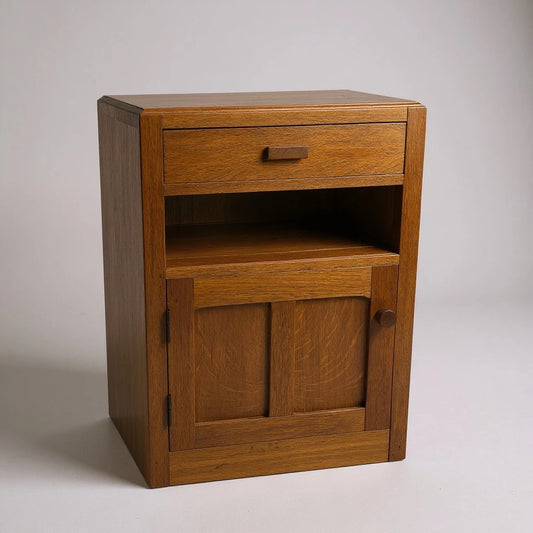 Vintage Oak Bedside Cupboard | Mid Century Nightstand with Drawer & Cabinet