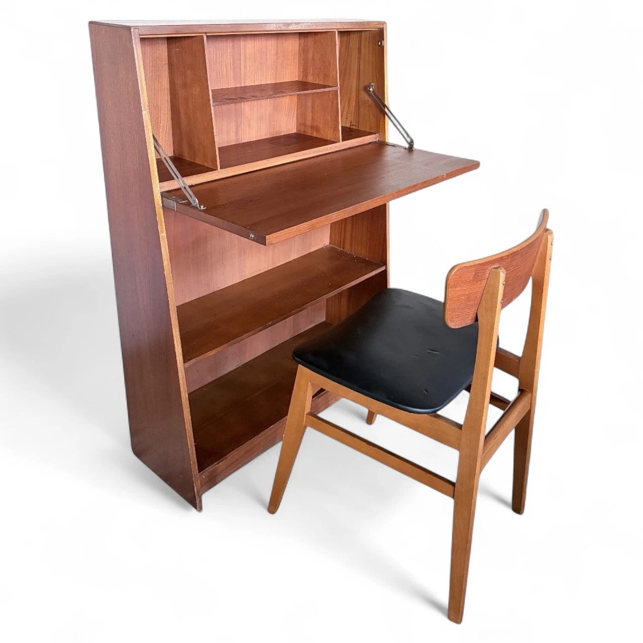 Mid-Century Slimline Teak Bureau Writing Desk – Compact