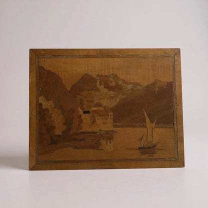 Vintage Boxwood Marquetry Panel | Scottish Landscape Wall Art