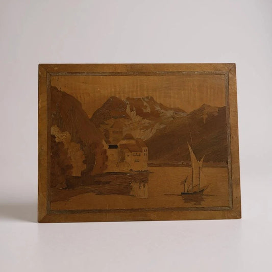 Vintage Boxwood Marquetry Panel | Scottish Landscape Wall Art