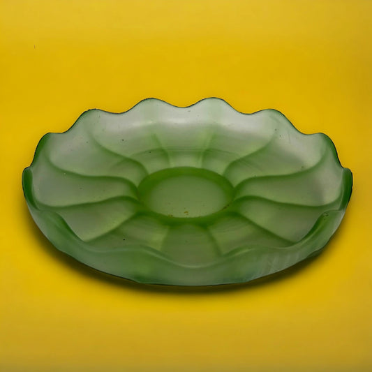 Vintage 1930s Frosted Glass Green Bowl