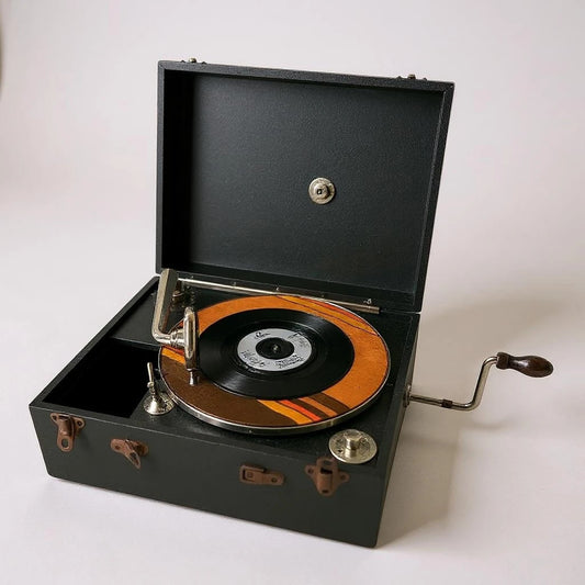 Vintage 1930s Dark Green Gramophone Record Player