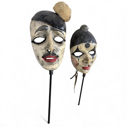 Pair of Vintage Puppet Head Masks – Papier-Mâché Theatre Figures