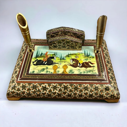 Vintage 1960s Persian Khatam Mosaic Letter Rack