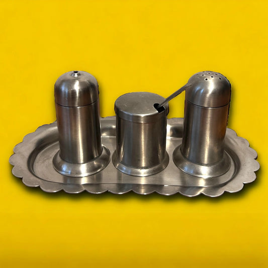 Mid Century Chrome Salt and Pepper Cruet Set