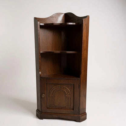 Antique Dark Oak Wood Corner Cabinet Shelving Unit