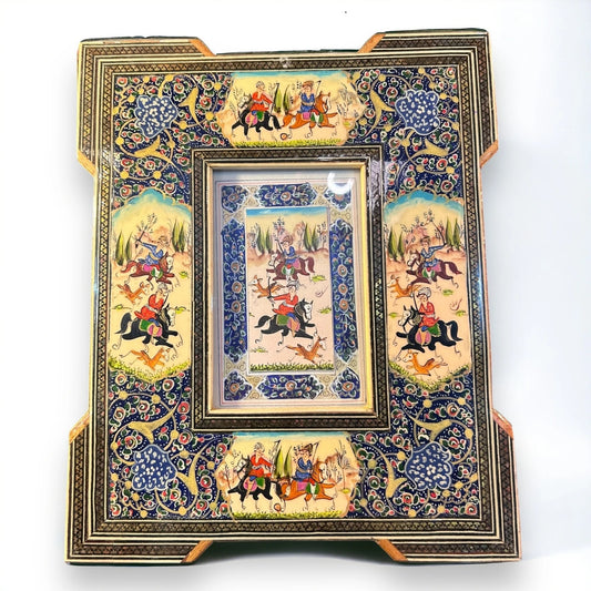 Vintage 1950s Persian Khatam Watercolour Framed Art