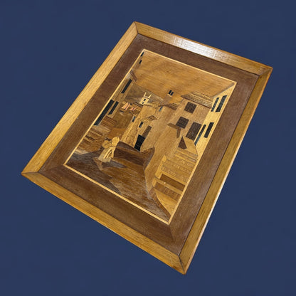 Mid Century Wood Marquetry Picture Frame