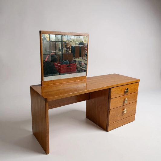 Vintage Stag Dressing Table with Mirror | Mid Century Modern Desk with Drawers