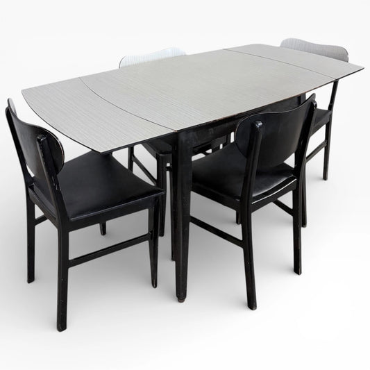 Vintage Drop-Leaf Dining Table – Mid-Century White Formica Extendable Set