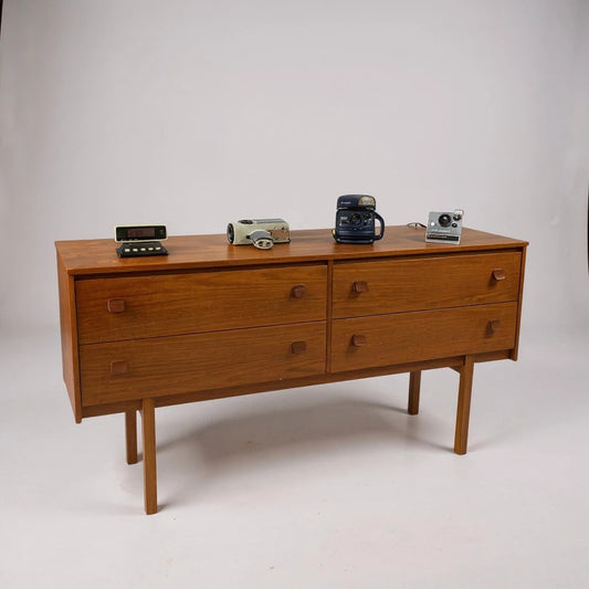 Mid Century Modern Teak Sideboard / Chest of Drawers – 1960s Vintage Danish Style Lowboy Dresser