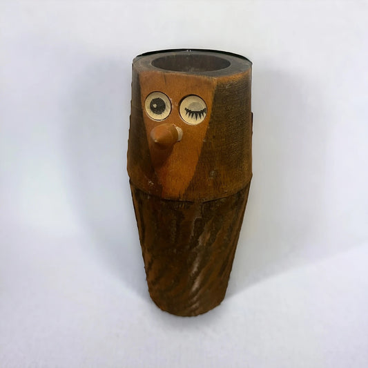 Mid Century Japanese Wood Owl Toothpick Holder