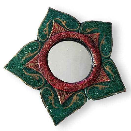 Mid Century Carved Wood Star Shaped Mirror