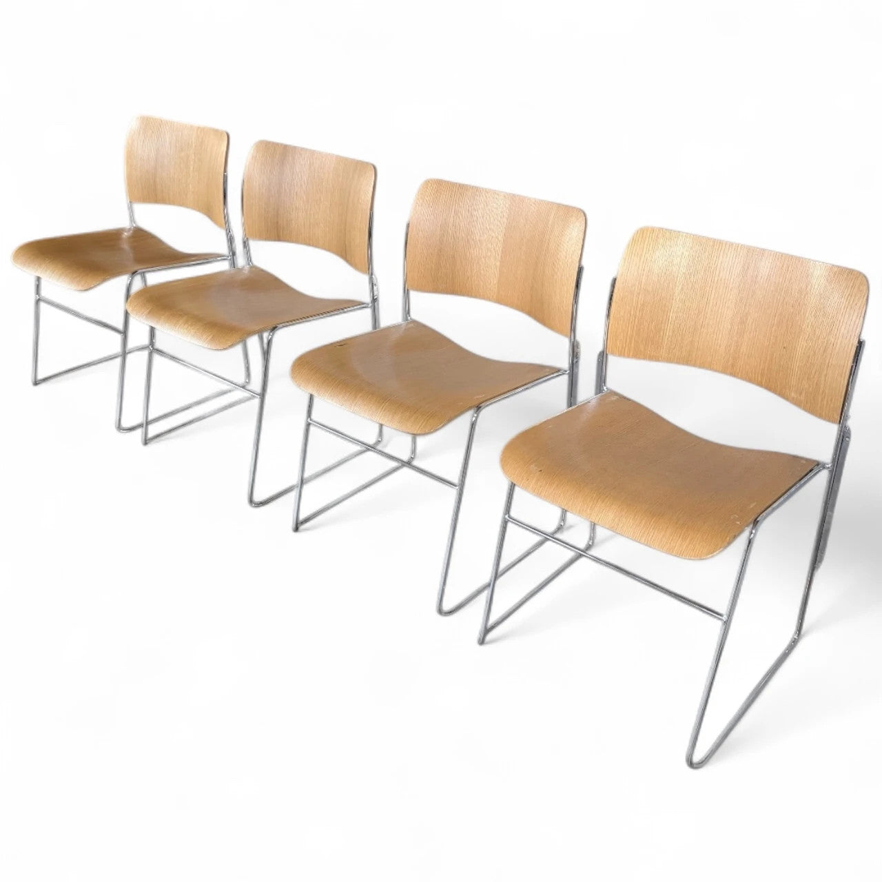 Set of Four Howe Stamped David Rowland 40/4 Chairs – Plywood & Chrome