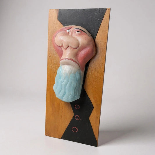 Vintage Old Man Portrait Painting – Whimsical Caricature Style Folk Art