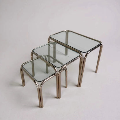 Mid Century Modern Smoked Glass and Chrome Nest of Tables