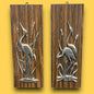 Mid Century Pair of Brass Crane Wood Plaques