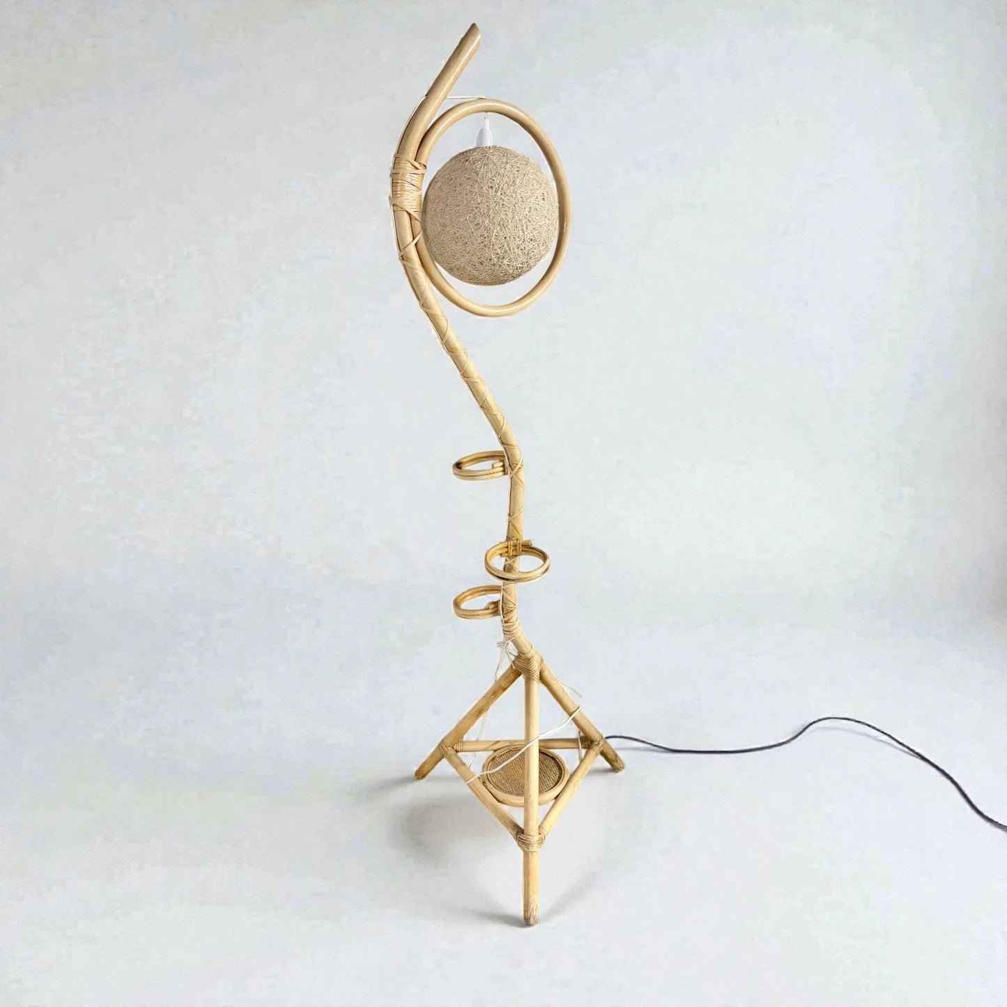 Bamboo Floor Lamp – Mid Century Vintage French Rattan Plant Stand With Tripod Base