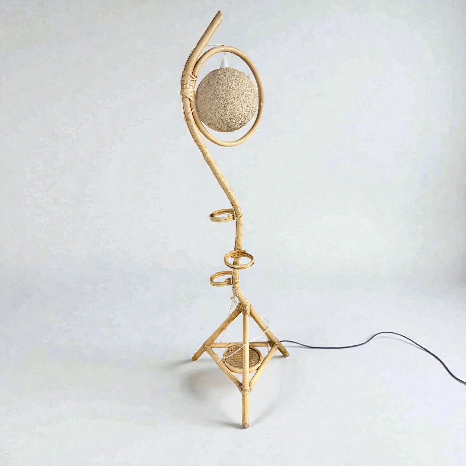 Bamboo Floor Lamp – Mid Century Vintage French Rattan Plant Stand With Tripod Base