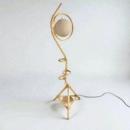 Bamboo Floor Lamp – Mid Century Vintage French Rattan Plant Stand With Tripod Base