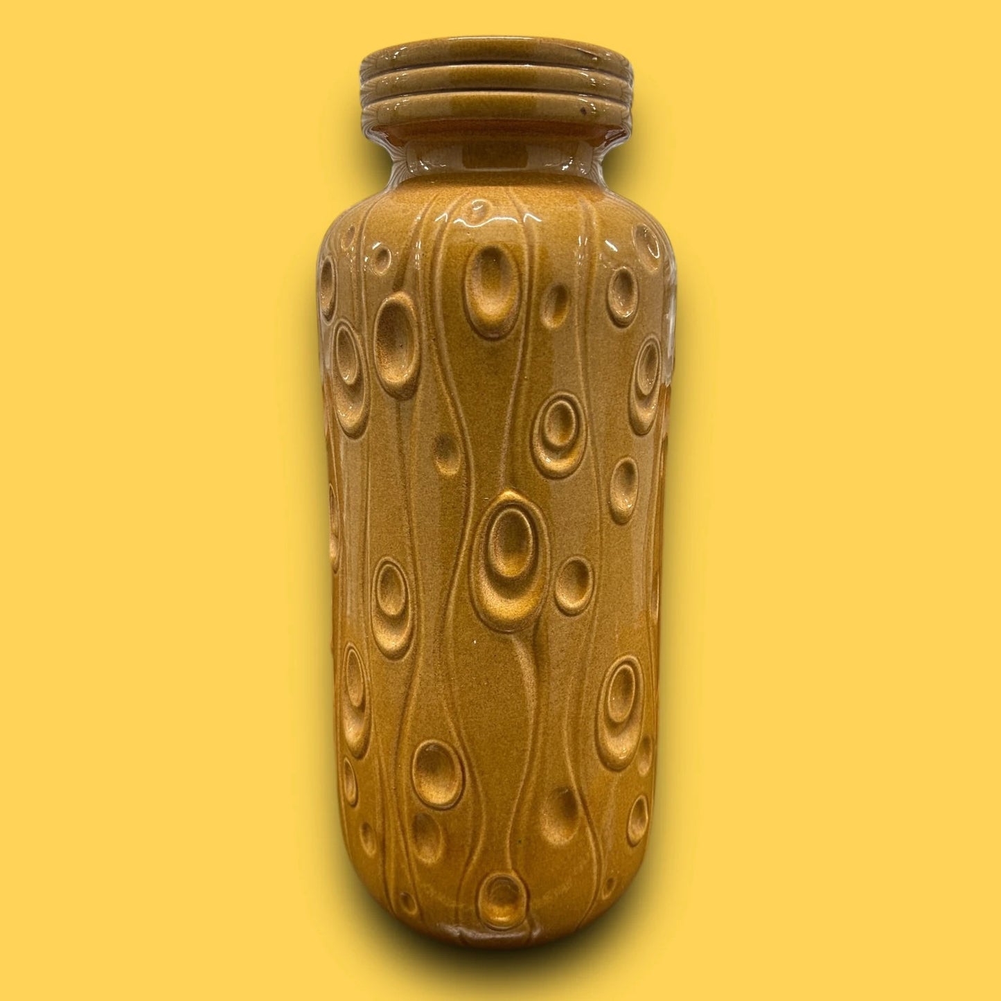 Scheurich West German Mid-Century Incised 'Koralle' Patterned Gold Glazed Ceramic Vase