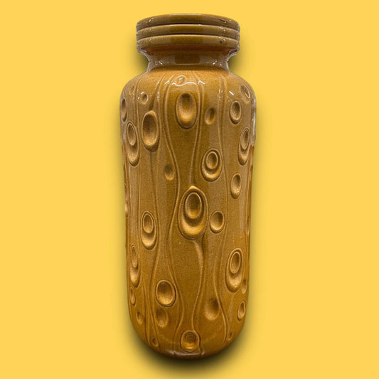 Scheurich West German Mid-Century Incised 'Koralle' Patterned Gold Glazed Ceramic Vase