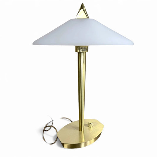 Vintage Brass & Frosted Glass Table Lamp – Postmodern Art Deco Revival