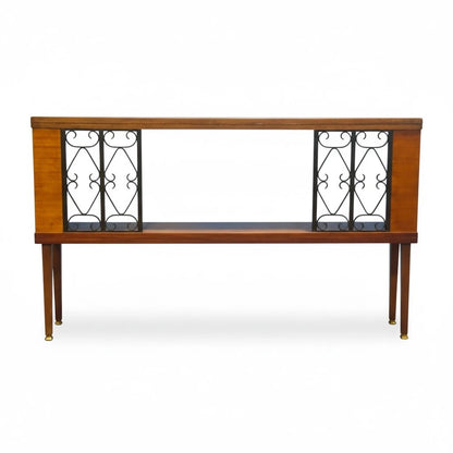 Mid-Century Modern Bookcase – Teak Wood With Iron Frame & Slender Tapered Legs