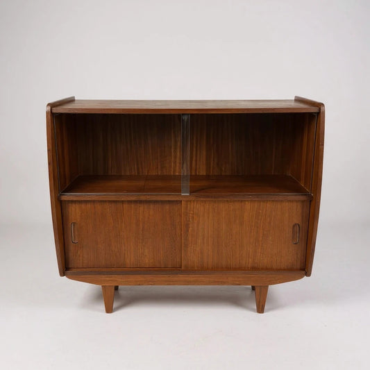 Mid Century Modern Danish Style Teak Sliding Door Low Cabinet