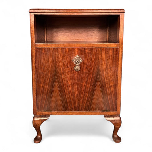 Vintage Walnut Record Cabinet – 1940s Art Deco Bedside
