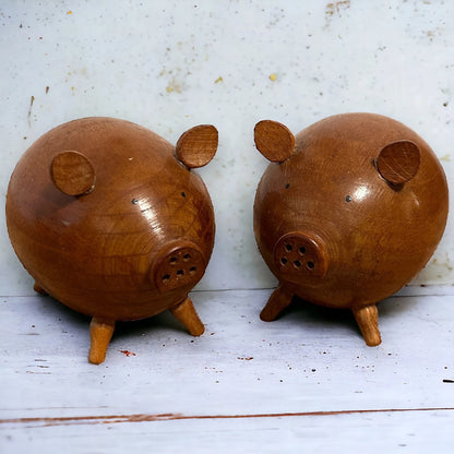 Mid Century Teak Pigs Salt and Pepper Set