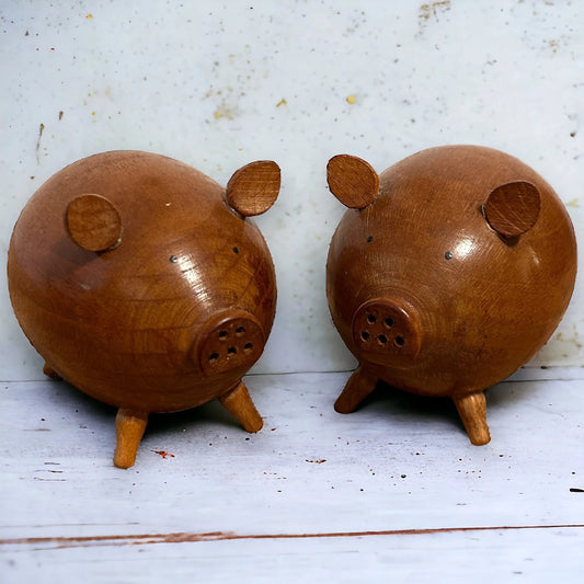 Mid Century Teak Pigs Salt and Pepper Set