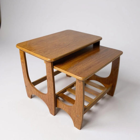 Mid Century Modern Set of Three Teak Wood Nesting Tables
