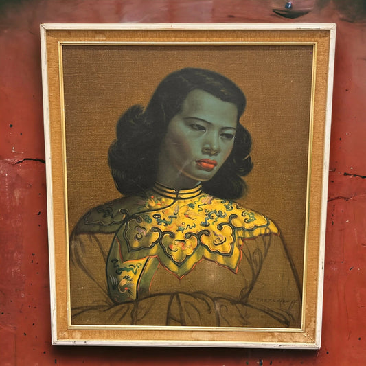 Vintage 1960s The Chinese Girl The Green Lady Tretchikoff Framed Picture