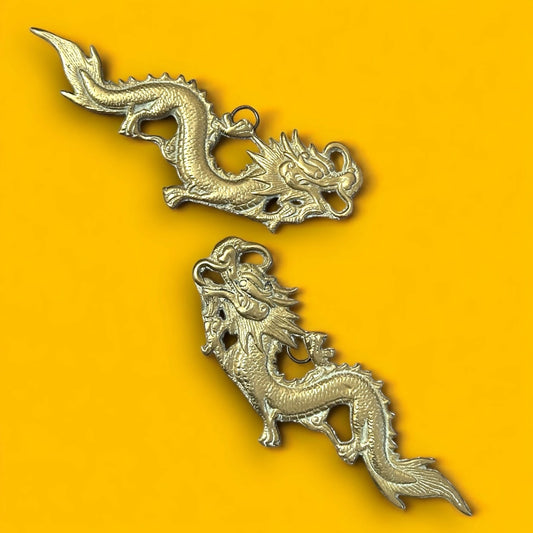 Vintage 1960s Chinese Brass Dragon Wall Hangings