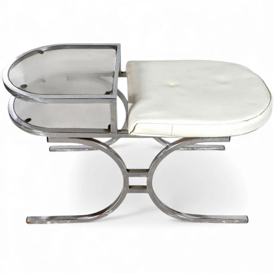 Chrome and Glass Telephone Bench – 1970s Space Age Design