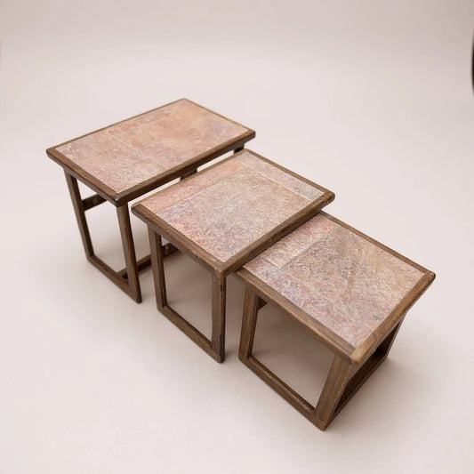 Danish Mid-Century Tiled Nesting Tables – Set of Three