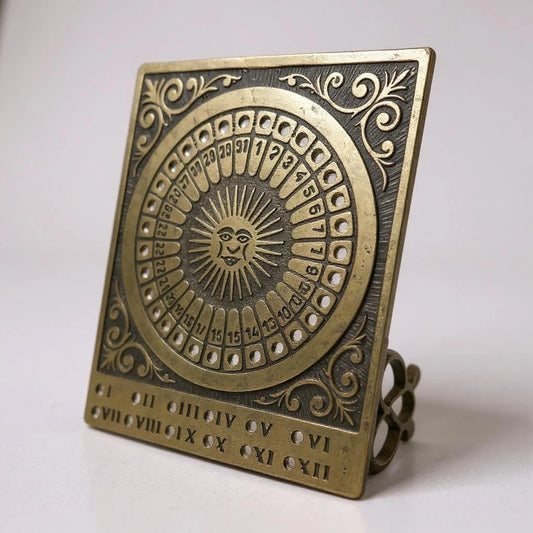 Vintage 1950s Brass Sun Dial Perpetual Desk Calendar