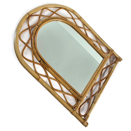 Mid century wicker bamboo mirror