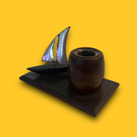 Vintage 1960s Metal Boat Desk Ink Well