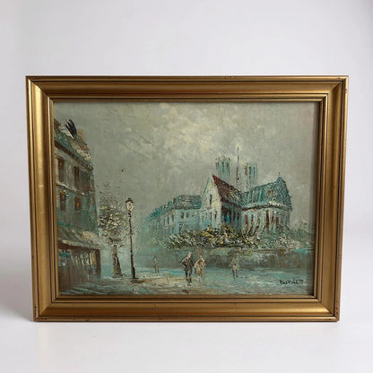Vintage 1930s Parisian Scene Oil Painting Artwork by Caroline Burnett