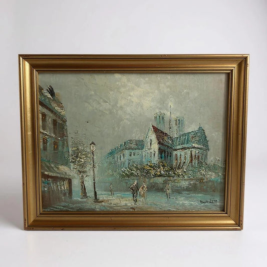Vintage 1930s Parisian Scene Oil Painting Artwork by Caroline Burnett